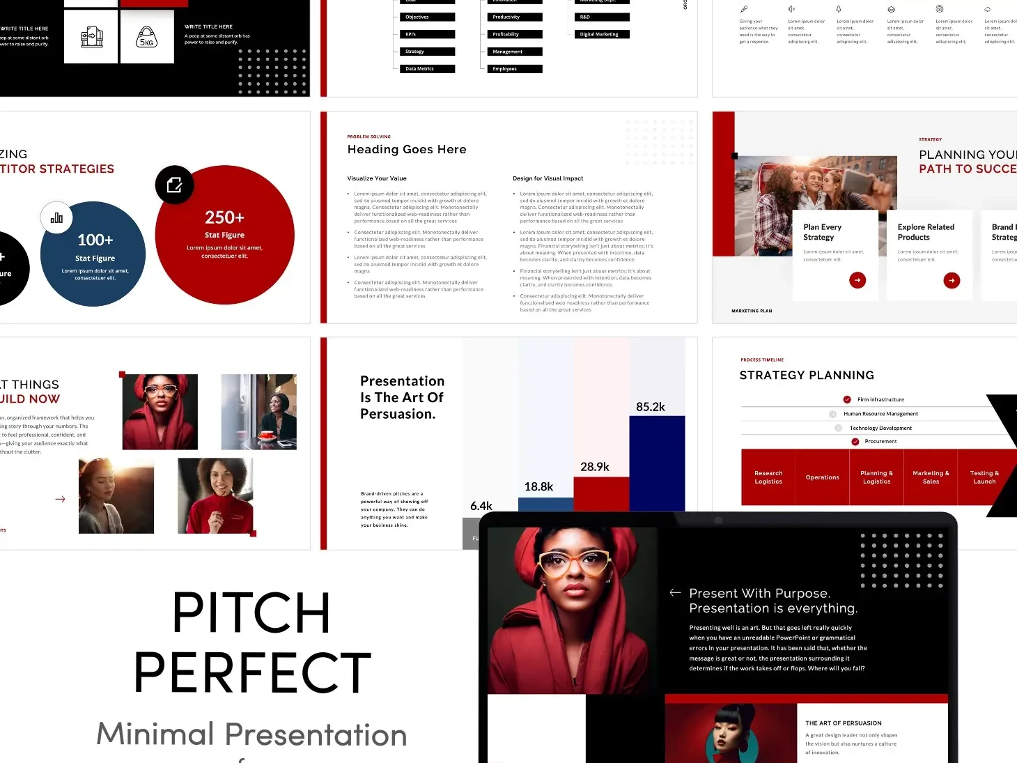 Thumbnail preview of Pitch Perfect Marketing Data Report slide deck – data-driven marketing presentation template with charts.