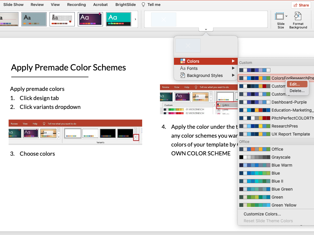 powerpoint color theme tutorial screenshot